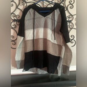 Amazon Women's V-Neck Striped Sweater - Black and Gray and tan